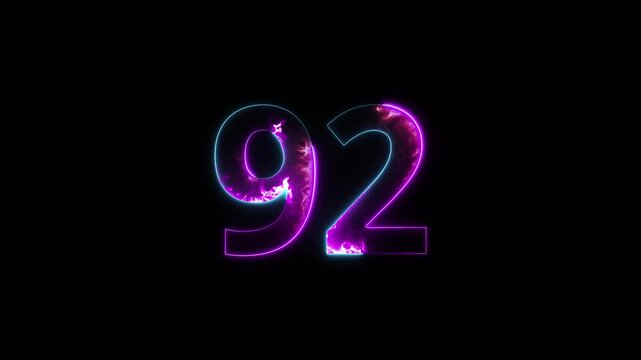 Neon number 92 with alpha channel, number ninety two, numerology, neon number with transparent background