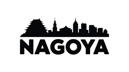 A striking black silhouette of the nagoya skyline with prominent lettering © tarek