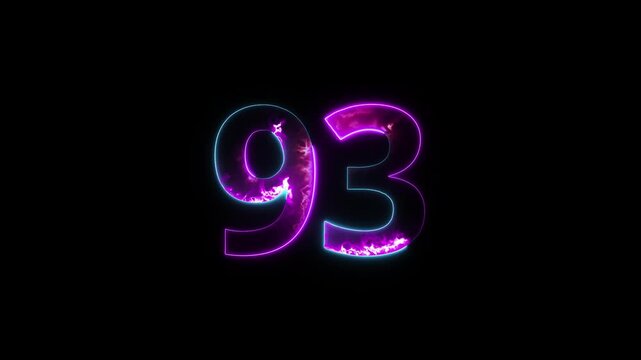 Neon number 93 with alpha channel, number ninety three, numerology, neon number with transparent background