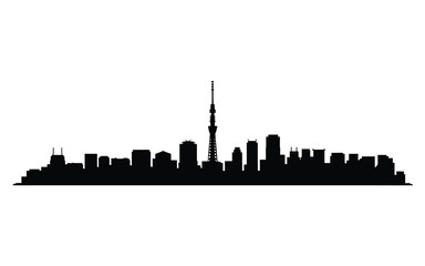 Obraz premium A striking black silhouette of a modern city skyline with a prominent tower