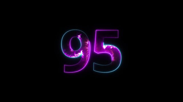 Neon number 95 with alpha channel, number ninety five, numerology, neon number with transparent background