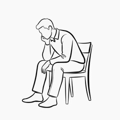 Man sitting on chair, thinking, concerned, vector illustration, flat design