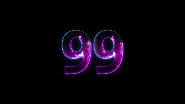 Neon number 99 with alpha channel, number ninety nine, numerology, neon number with transparent background