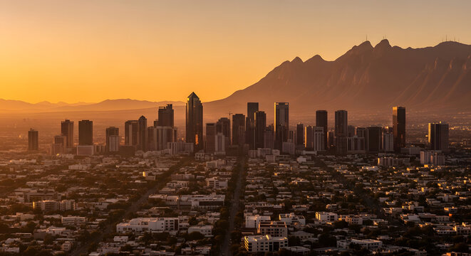 Monterrey, Mexico, skyline featuring modern skyscrapers set agai