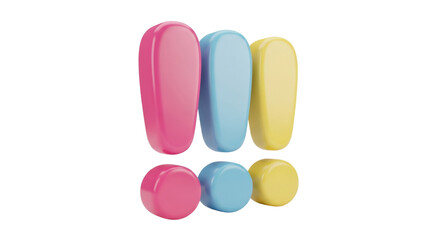 Isolated exclamation points, vibrant 3D rendering for impactful communication and attention