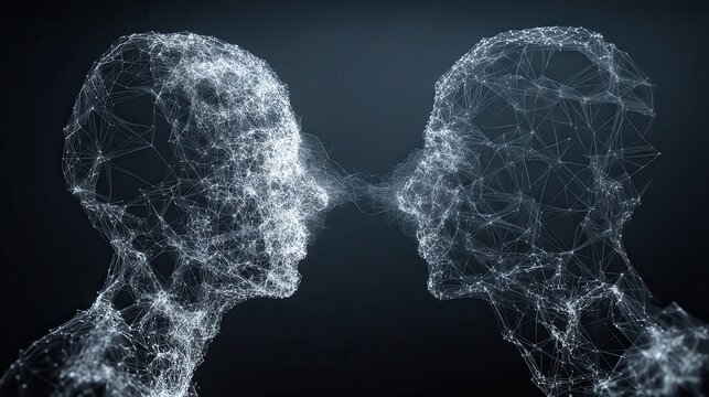 Ai Artificial intelligence connected between two heads.