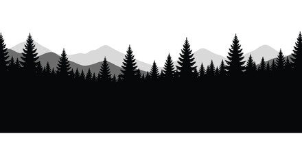 A striking landscape featuring dark forest silhouettes against layered mountains ideal for design projects on transparent background silhouette high quality professional © mrvect02