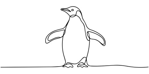 Single continuous one line drawing Elegant Penguin on Antarctic Ice. Adélie penguin standing in upright position © Graphics Art