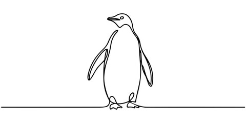 Single continuous one line drawing Elegant Penguin on Antarctic Ice. Adélie penguin standing in upright position © Graphics Art