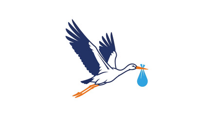 Flying Stork Bird Delivering Baby Bundle isolated white background