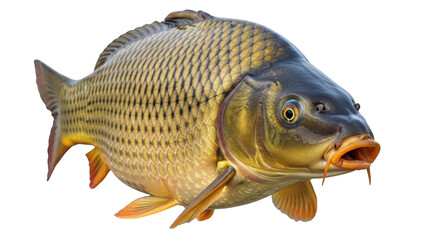 Isolated Common carp, big freshwater fish, side view portrait shot in studio, no background © Ophelia