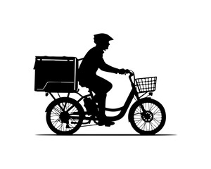 Delivery Person Riding a Cargo Bike - Silhouette Vector Illustration