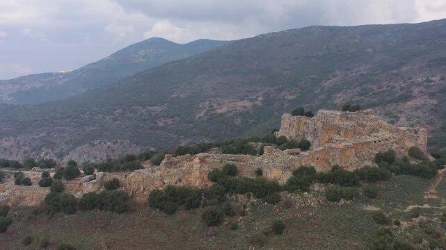 Aerial view of the Crusader fortress of Nimrod in the Golan Heights