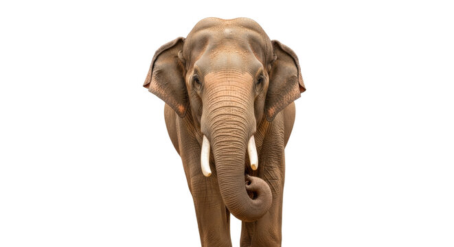Isolated Indian Elephant showing its tusks, facing camera in natural setting with beautiful skin