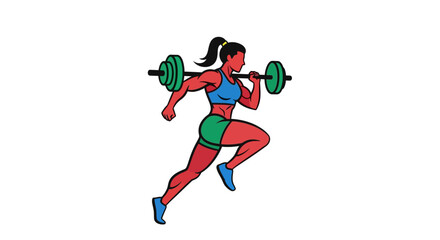 Obraz premium Energetic athletic woman lifting weights while running, strength and fitness workout on isolated white background.