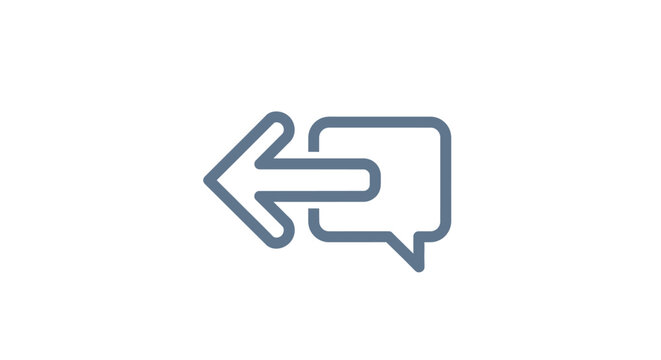 Speech bubble with left arrow icon, message reply communication symbol on isolated white background.