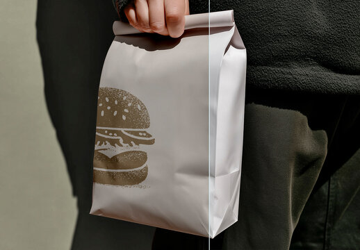 Paper Lunch Bag Mockup in Urban Outdoor Setting