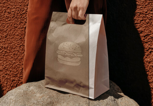 Paper Takeaway Bag Mockup in Natural Outdoor Setting