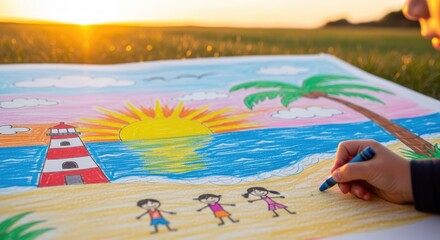 Childs Beach Drawing - A Colorful Seaside Scene.
