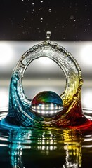 Colorful Water Drop Collision - A Rainbow Spectacle.