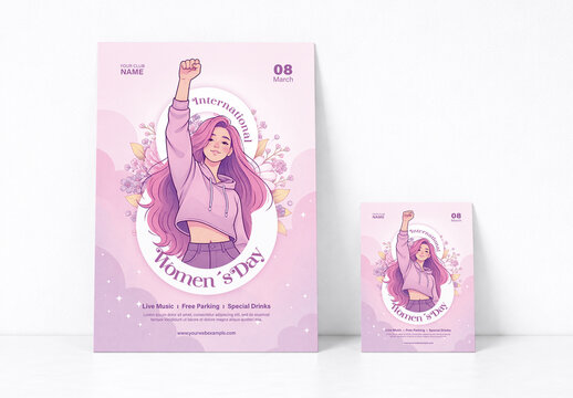 Womens Day Violet Color Illustration Poster and Flyer
