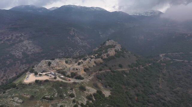 Aerial view of the Crusader fortress of Nimrod in the Golan Heights