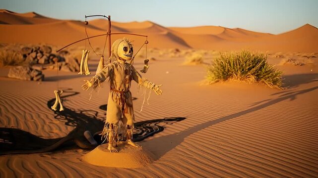 Desert Skeleton Puppet A Macabre Marionette in the Sands.