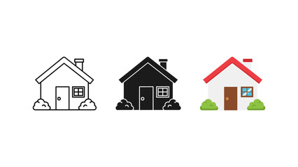 Three modern minimalist house icons vector illustration set isolated on white background for real estate design