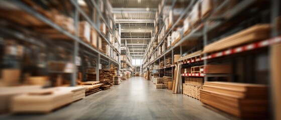 Warehouse interior with shelves and boxes