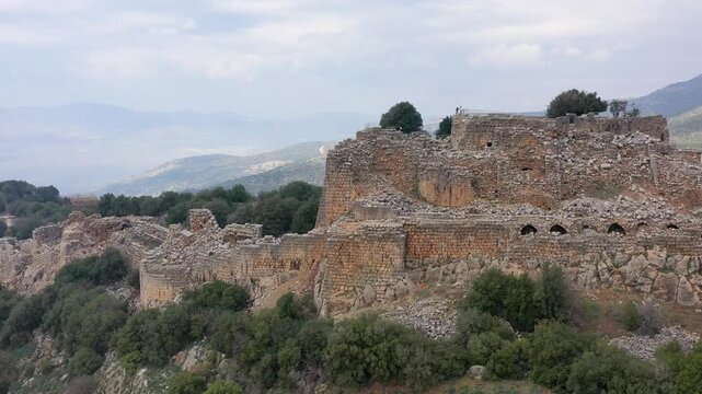 Aerial view of the Crusader fortress of Nimrod in the Golan Heights