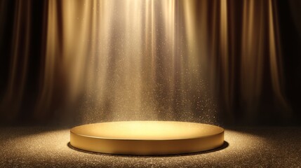 Golden podium illuminated by light rays