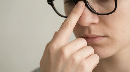 Person Adjusting Eyeglasses on Face Close Up Vision Concept