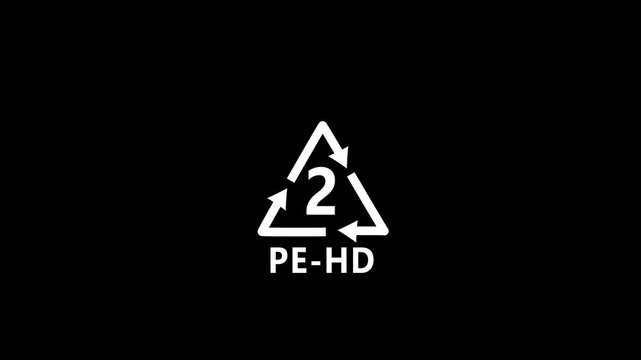 White PE- HD recycling symbol with number 2 inside a triangle on a black background PE-HD plastic