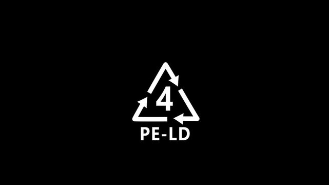White PE- LD recycling symbol with number 4 inside a triangle on a black background PE-LD plastic