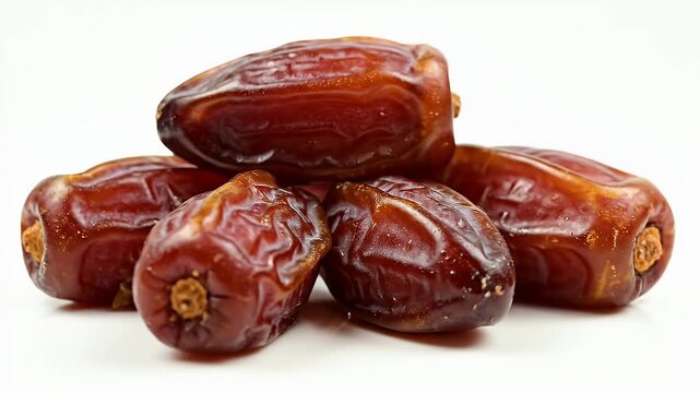 Pile of fresh brown dates on clean white background