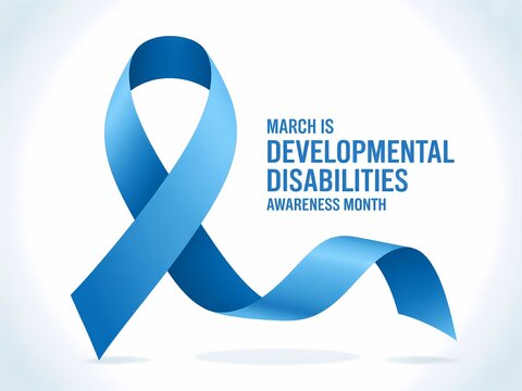 Blue ribbon for developmental disabilities awareness month on white background isolated on white background