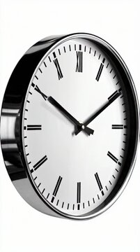 Simple wall clock isolated on white background minimal concept very realistic 4K video footage