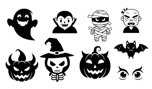 Halloween monster clipart set vector spooky cute creepy icons isolated on transparent background
