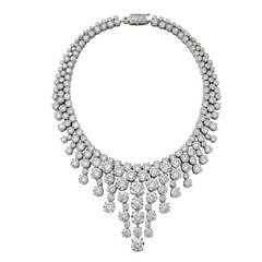 Elegant diamond necklace with intricate design and sparkling stones isolated on transparent background