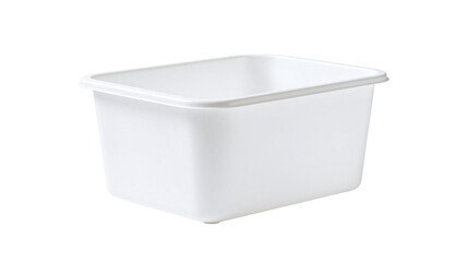 Clean white plastic storage bin isolated on white background, perfect for organizing and decluttering