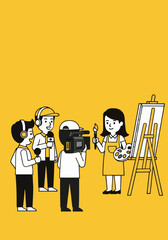 Media Team Recording Painter in Art Studio Vector Illustration
