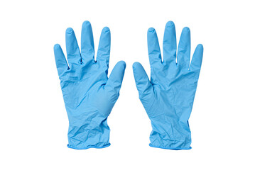Obraz premium Pair of blue nitrile examination gloves isolated on white, clean and ready for medical or lab use