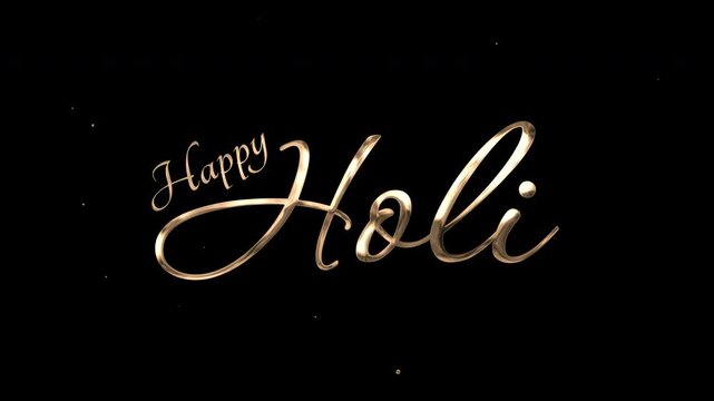 Golden Text Animation celebrates Happy Holi with vibrant festival decorations and joyful atmosphere