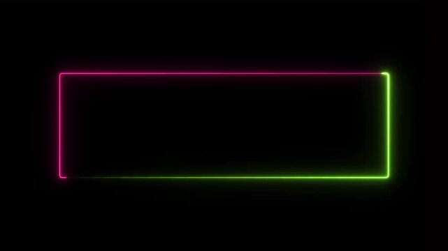 Glowing Neon Rectangular Box &ndash; Futuristic green and red Light Frame on Black Background