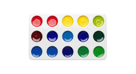 Isolated set of watercolor paints on a palette for children's art and creative drawing