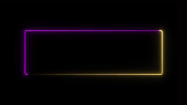 Glowing Neon Rectangular Box &ndash; Futuristic Purple and Yellow Light Frame on Black Background
