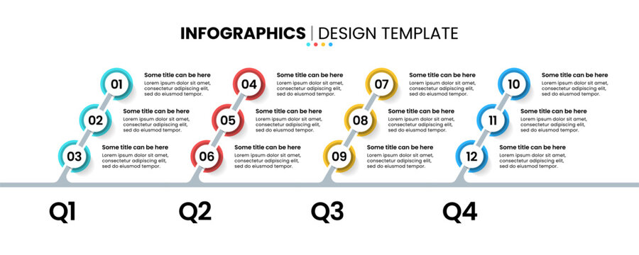Infographic template. Quarterly timeline with numbers and circles