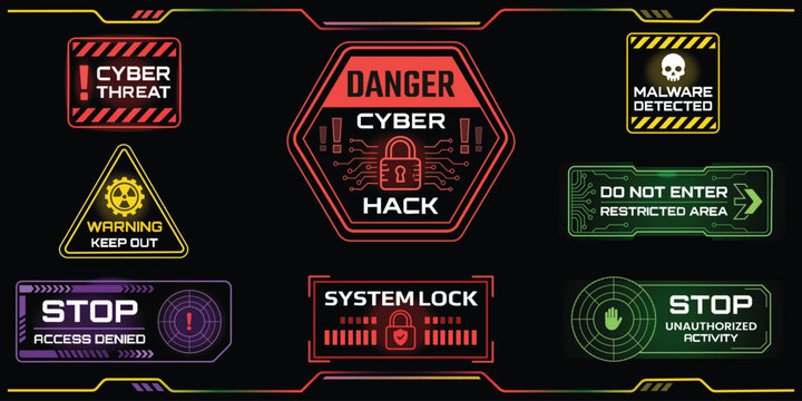 Cyber Security Warning Signs: A comprehensive collection of cyber security warning signs, conveying essential alerts and caution messages, ensuring vigilance in a digital landscape.
