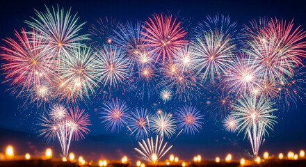 Fototapeta premium colorful fireworks exploding in the night sky