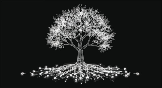Oak tree roots nature environmental sketch